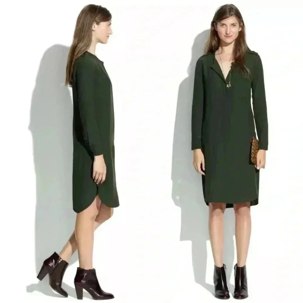 Madewell Olive Green Long Sleeve Cargo Tunic Shirt Dress